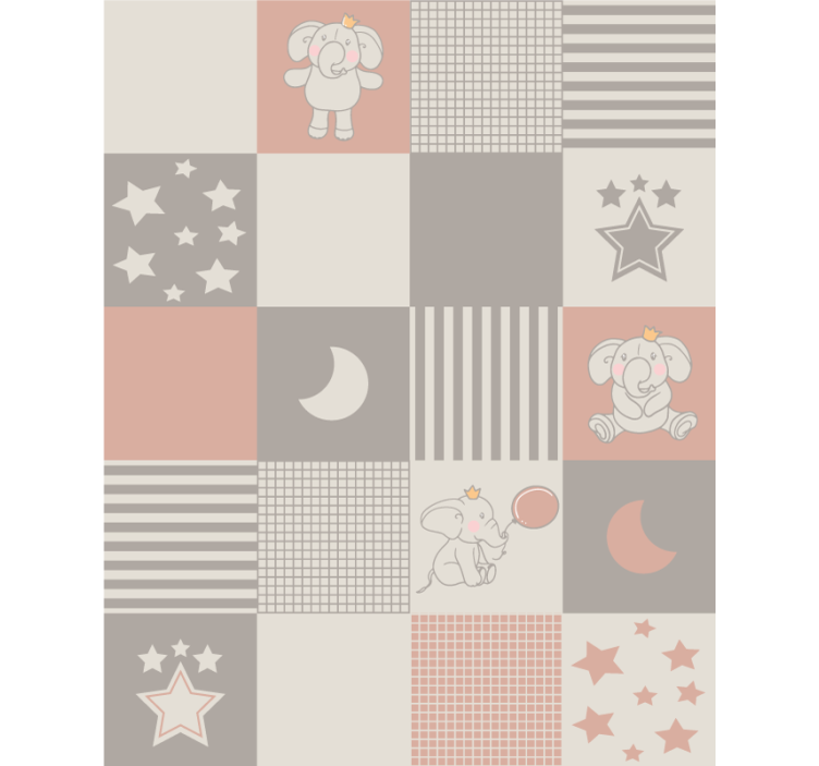 Animals wallpaper featuring elephant motifs and nordic tiles - TenStickers