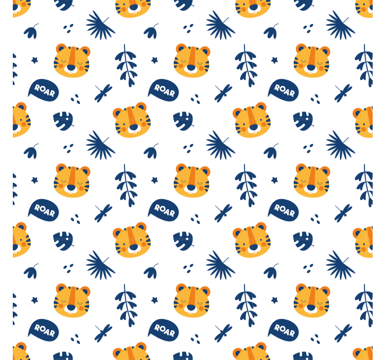 Animals wallpaper with tiger cub head and dragonfly pattern - TenStickers