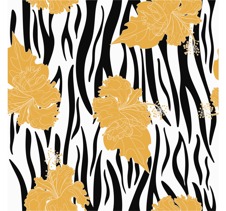 Animals wallpaper with ornamental flowers on zebra print - TenStickers
