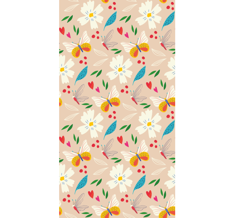 Butterflies wallpaper in beige floral pattern - TenStickers