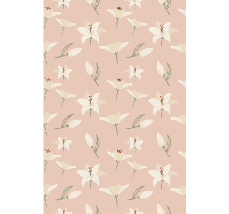 Hallway wallpaper white lily floral pattern on nude - TenStickers