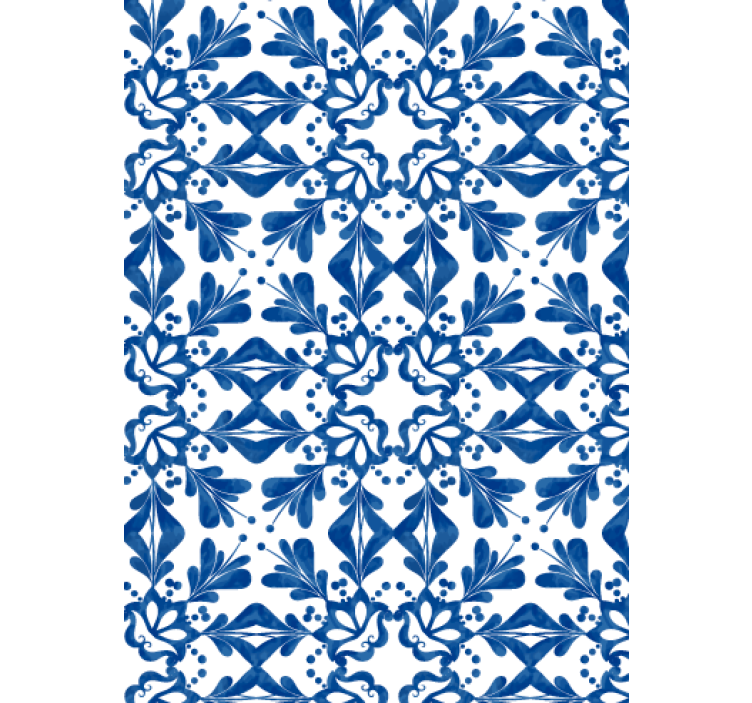 Living area wallpaper blue vintage tile pattern - TenStickers