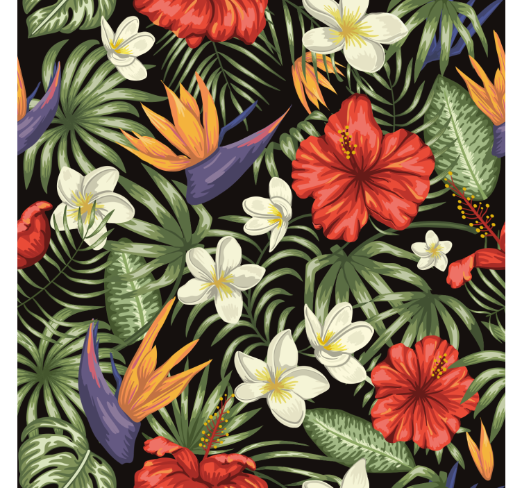 Flowers wallpaper with tropical jungle plants design - TenStickers