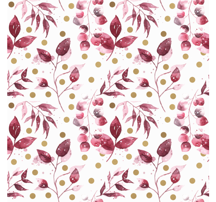 Flowers wallpaper in burgundy leaves with gold dots - TenStickers