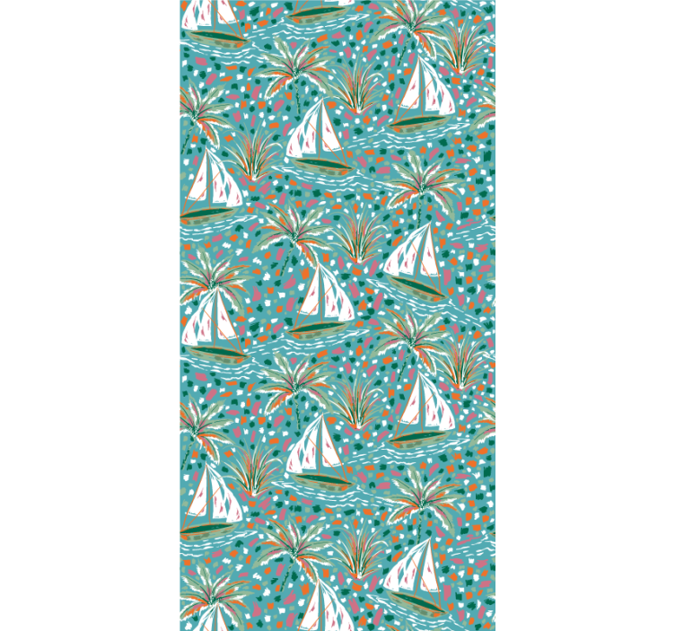 Contemporary wallpaper watercolor ships pattern - TenStickers