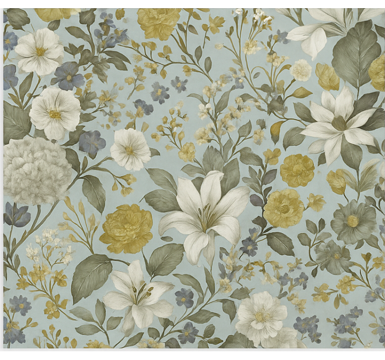 Wallpaper for dining area olive tone florals - TenStickers