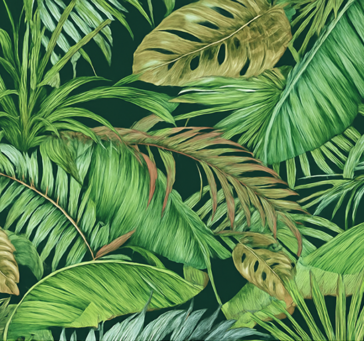 Living area wallpaper tropical leaves jungle - TenStickers