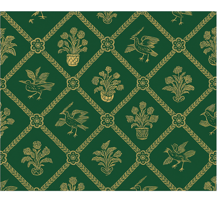 Master bedroom wallpaper elegant green and gold design - TenStickers