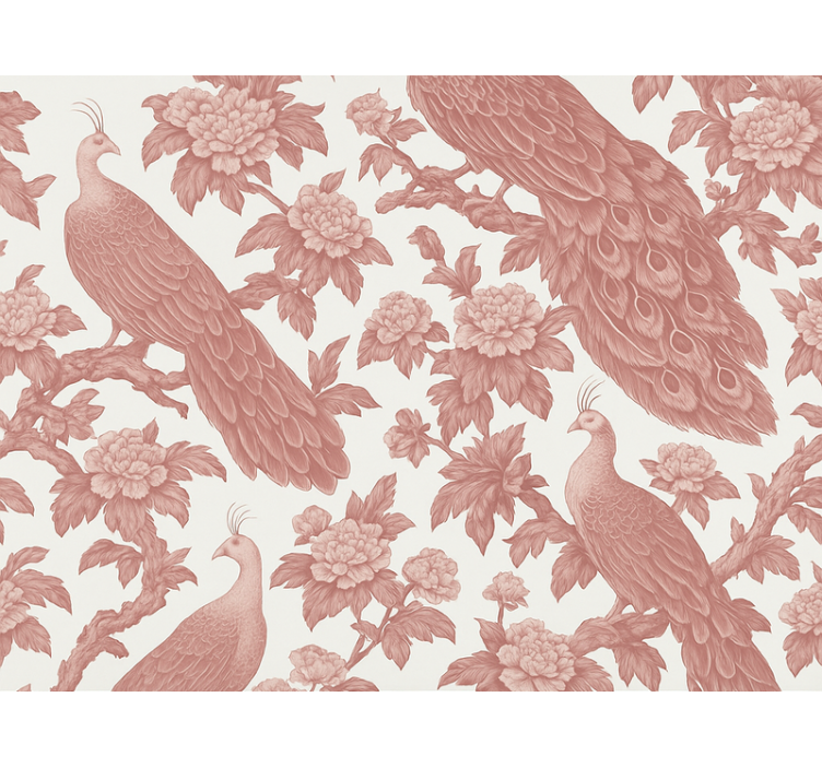 Master bedroom wallpaper in pink peacock design - TenStickers