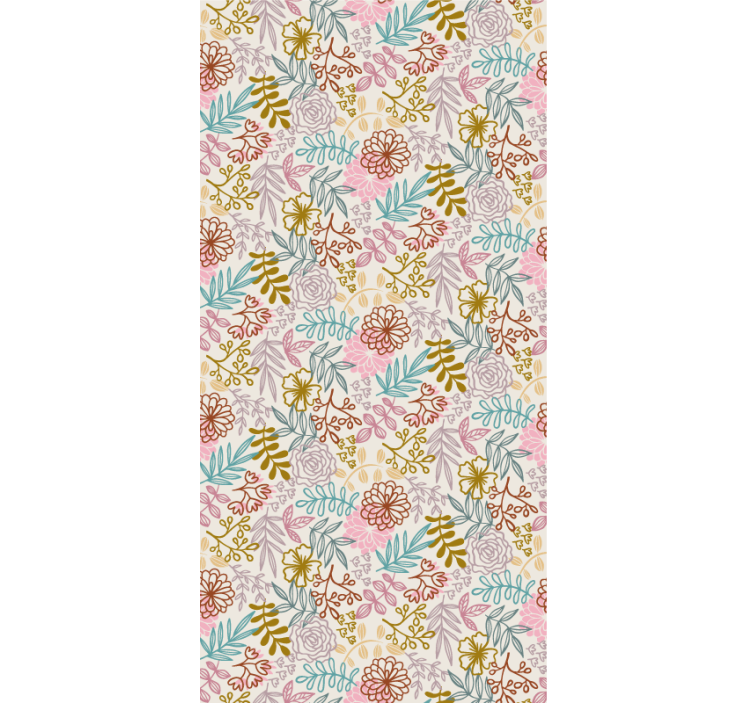 Flowers wallpaper multicolor pattern line drawing - TenStickers