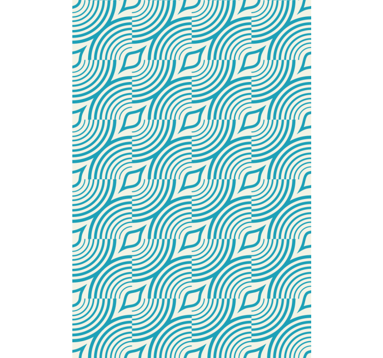 Floral wallpaper with ocean wave blue lines - TenStickers