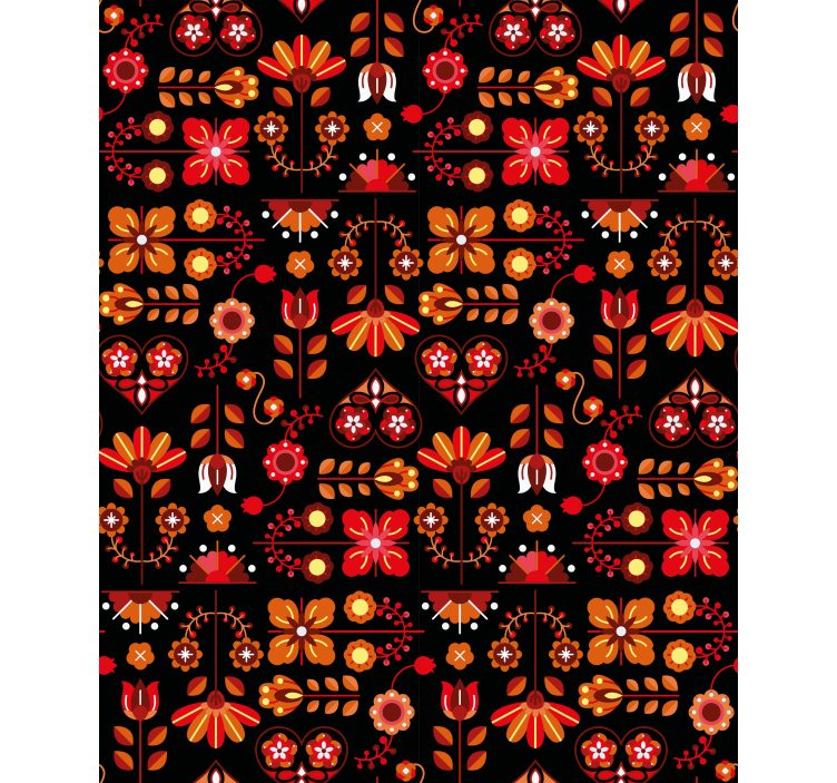 Floral wallpaper with red ethnic folk pattern - TenStickers