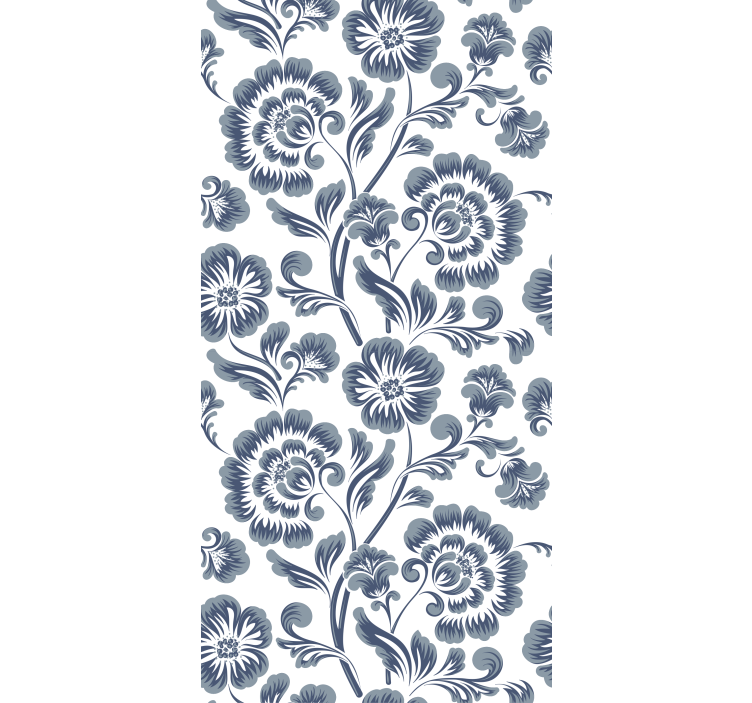 Floral wallpaper blue flowers on white victorian style - TenStickers