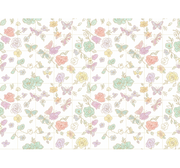 Flowers wallpaper soft color butterfly - TenStickers