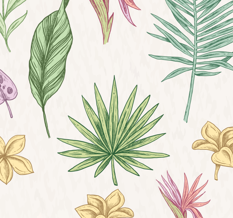 Flowers and palm trees Flower Wallpaper - TenStickers