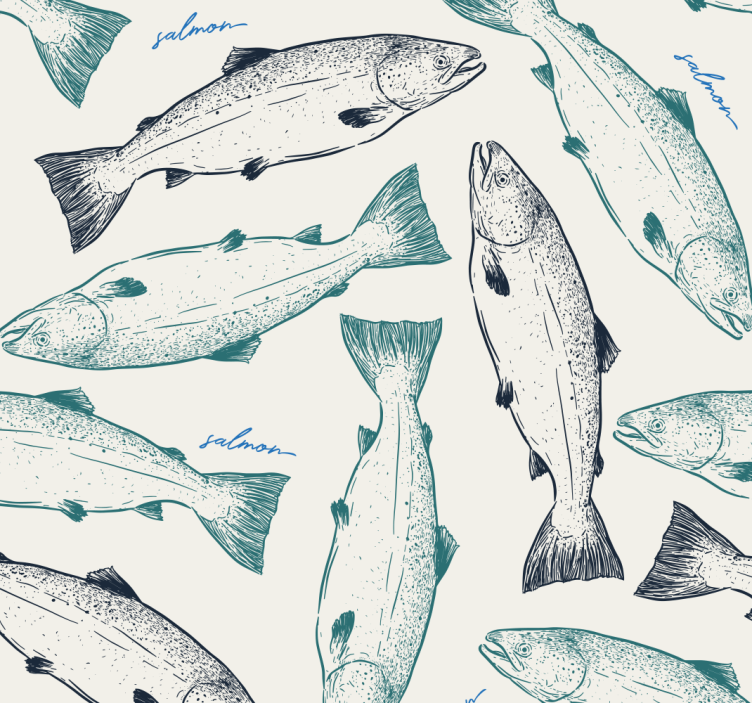 Salmon Illustration fishes wallpaper - TenStickers