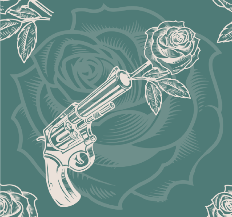 Gun With Roses art wallpaper - TenStickers