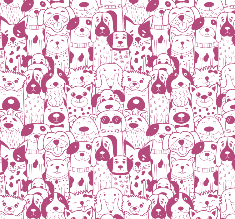 Drawing of pink dogs with fur Animal Wallpaper - TenStickers