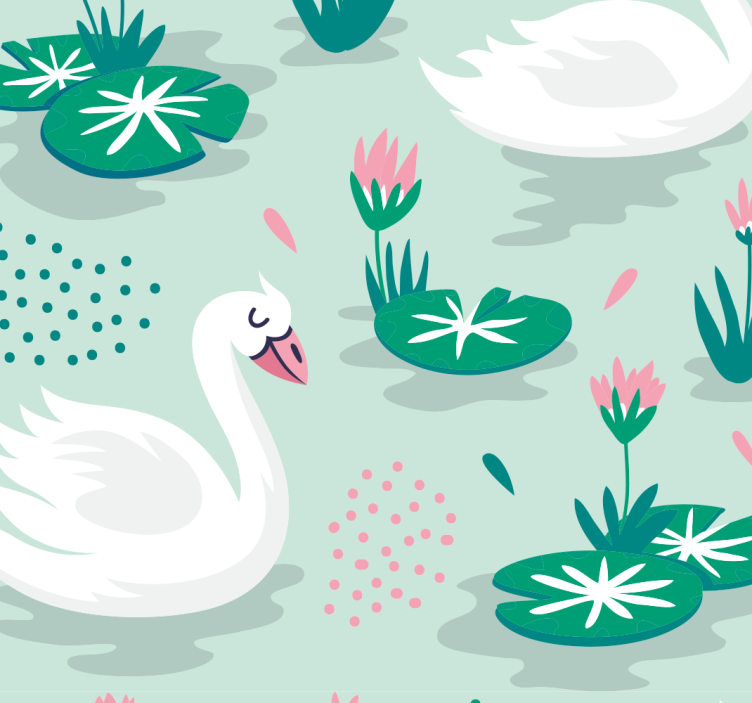 Swans and waterlily wallpaper - TenStickers