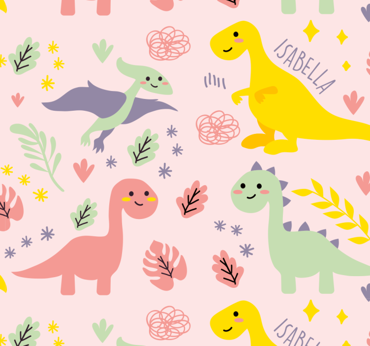 Green dinosaurs with names Childrens Wallpaper - TenStickers