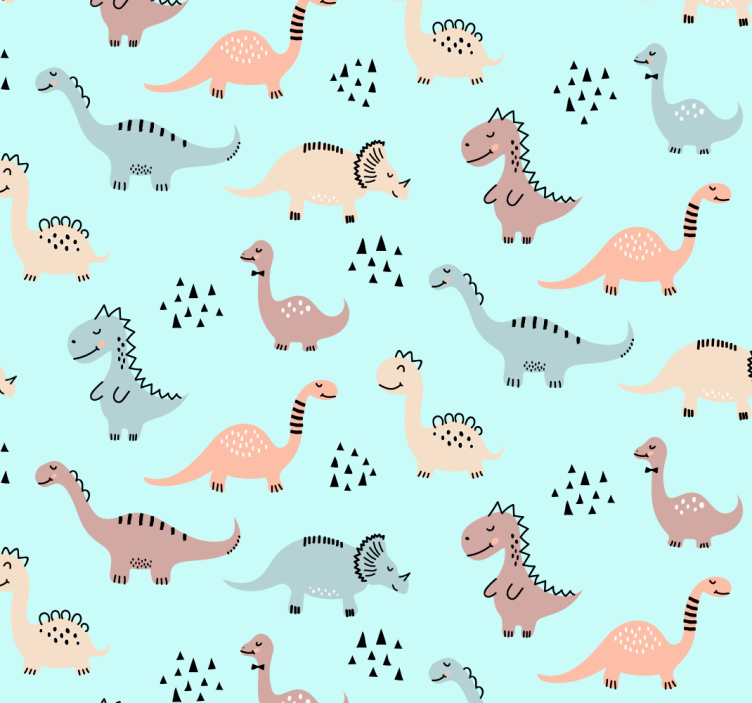 Blue background with various dinosaur wallpaper - TenStickers