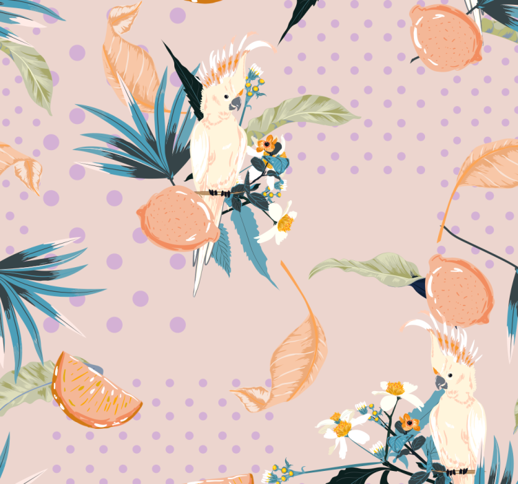 Pink background with dots and birds wallpaper - TenStickers