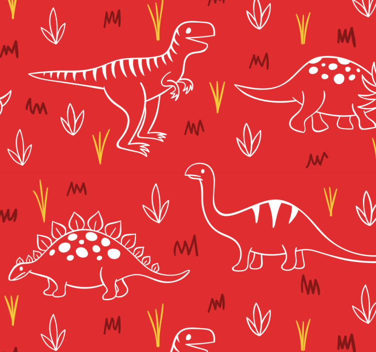 Drawn dinosaurs on red Animal Wallpaper - TenStickers