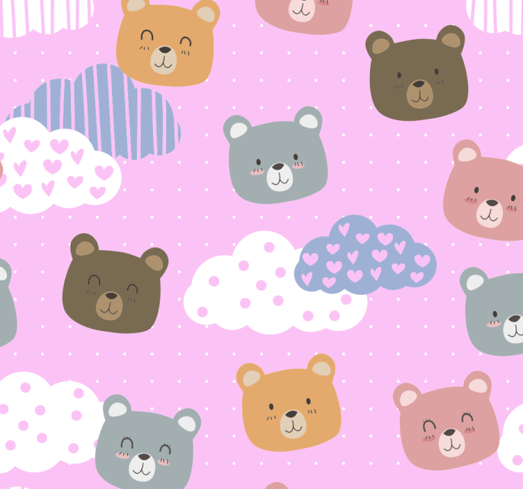 Bear smile on pink Animal Wallpaper - TenStickers