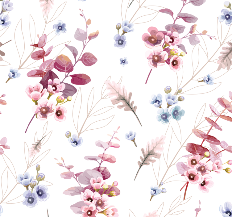 Pink vintage style with flowers leaf wallpaper - TenStickers