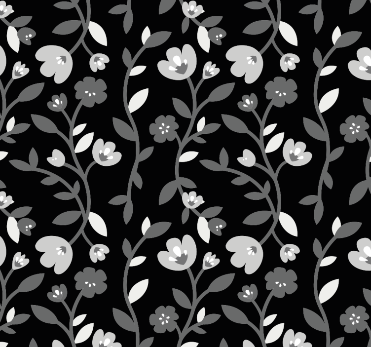 Grey flowers black background Flower Wallpaper - TenStickers