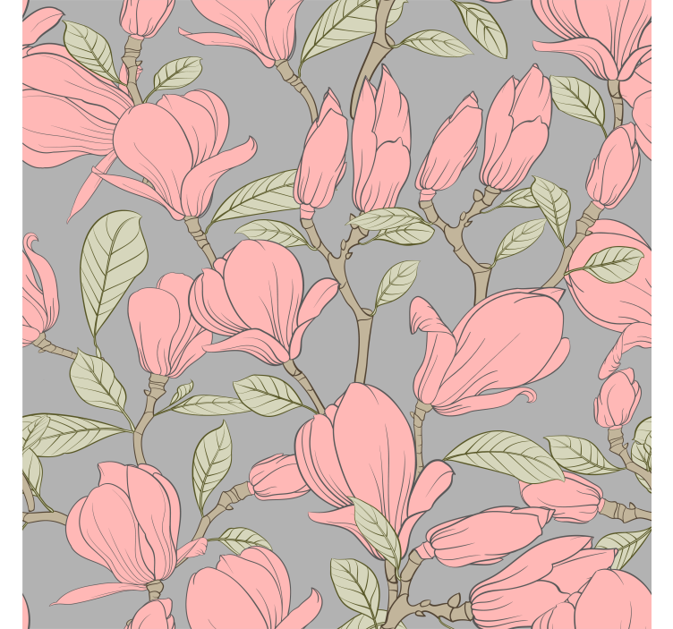 Pink flowers and leaves  wallpaper - TenStickers