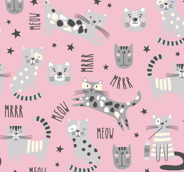 Different meow text with funny drawings of cat wallpaper - TenStickers