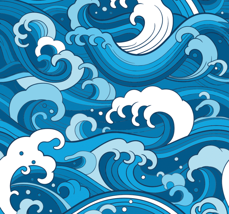 Ocean Wave Pattern blue wallpaper - TenStickers