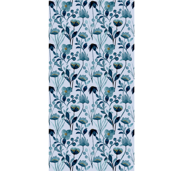 Watercolor blue pattern flower wallpaper - TenStickers