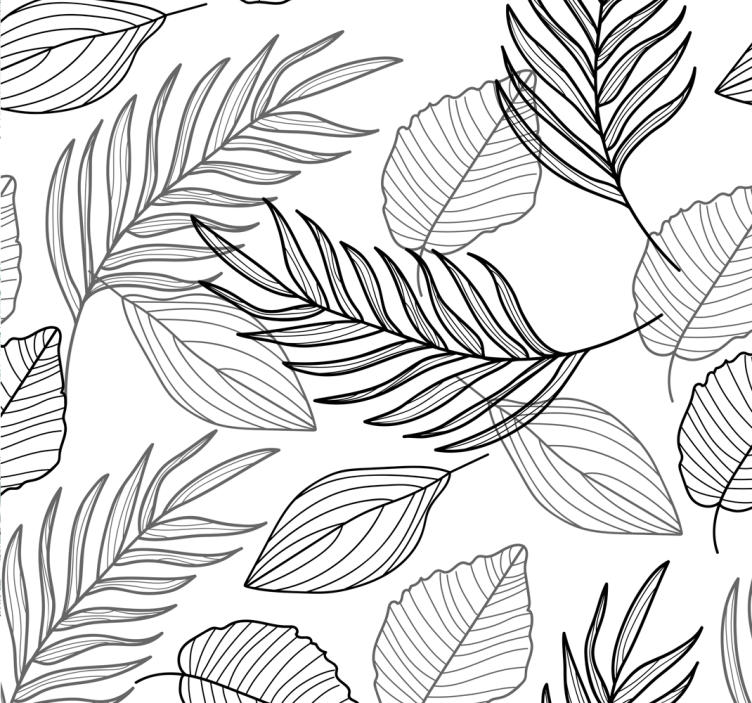 Black and white leaves drawing leaf wallpaper - TenStickers