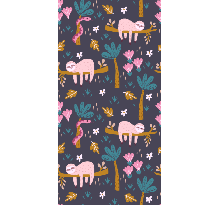 Pink Sloths animal wallpaper - TenStickers