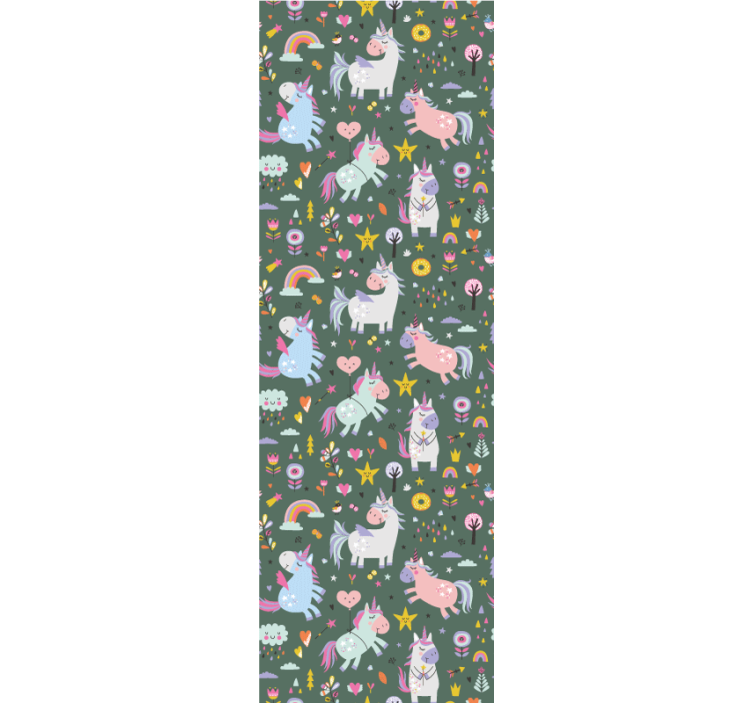 Cute unicorns with trees n clouds Art Wallpaper - TenStickers