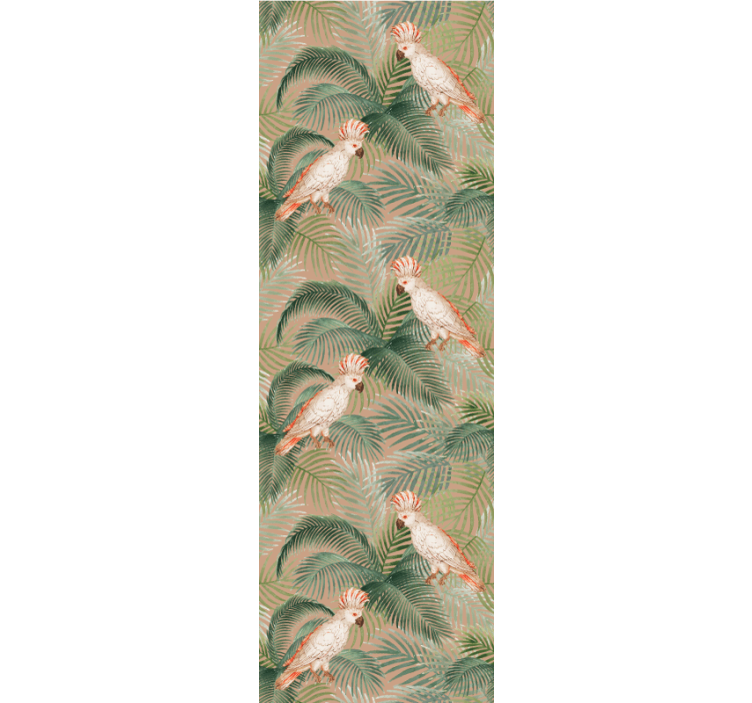 White parrots on beige palms room wallpaper - TenStickers
