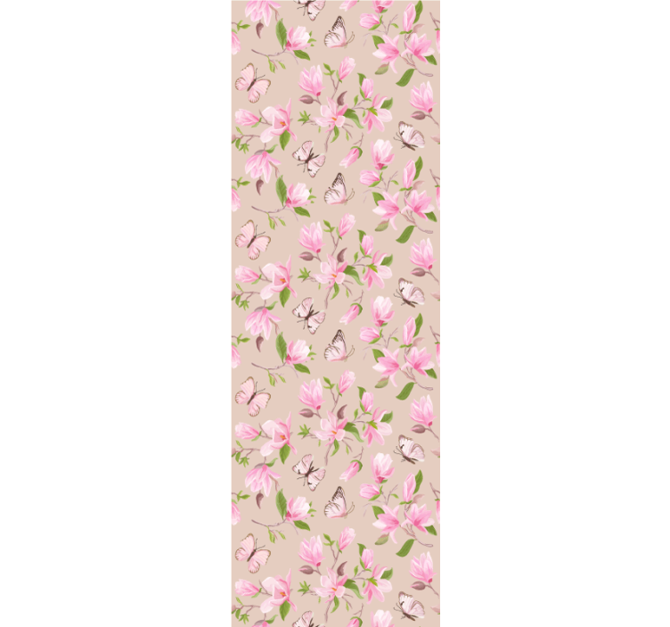 Pink magnolia and butterfly flower wallpaper - TenStickers