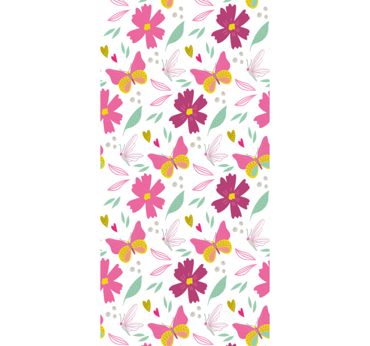 Pink and yellow flower butterfly wallpaper - TenStickers