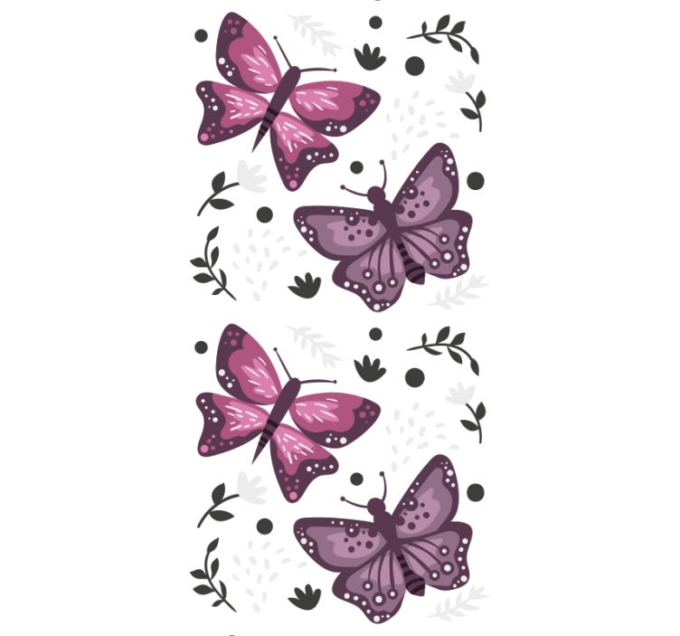 Pink motif with leaves butterflies wallpaper - TenStickers