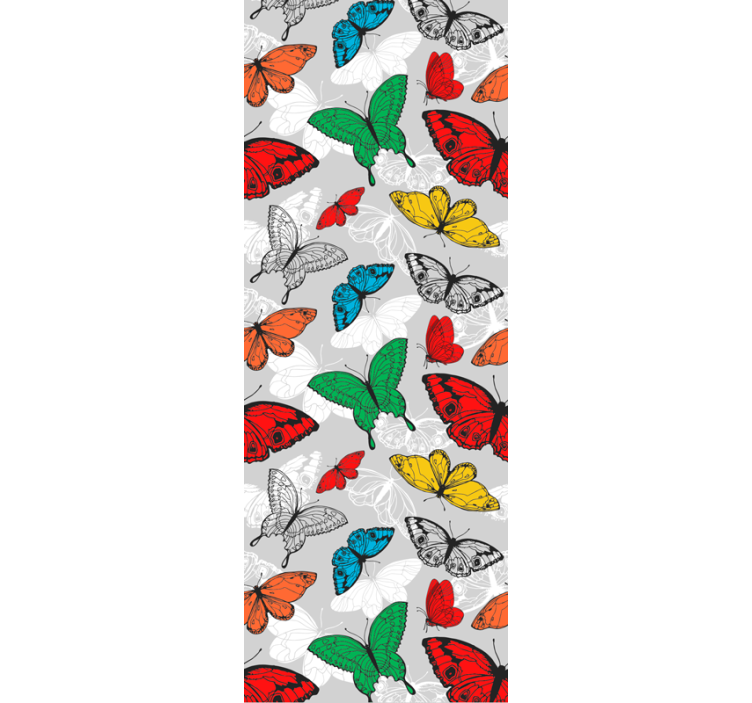 White and coloured butterfly pattern  wallpaper - TenStickers