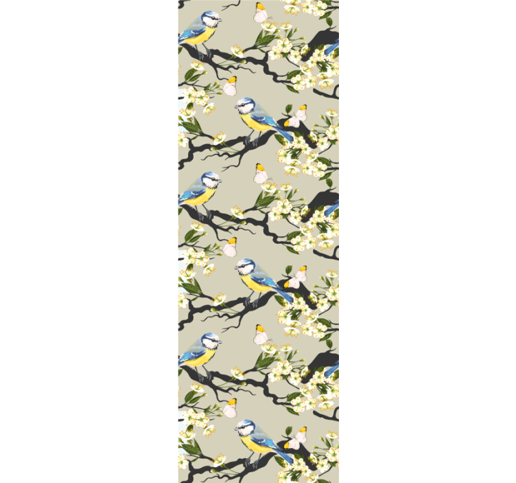 Birds and butterflies on trees flower wallpaper - TenStickers
