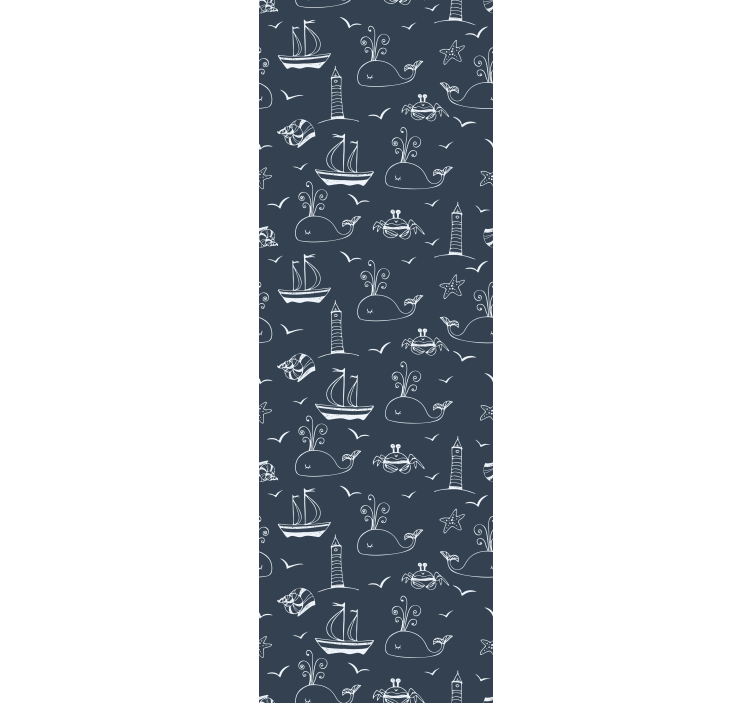 Navy blue sailboat pattern childrens wallpaper - TenStickers