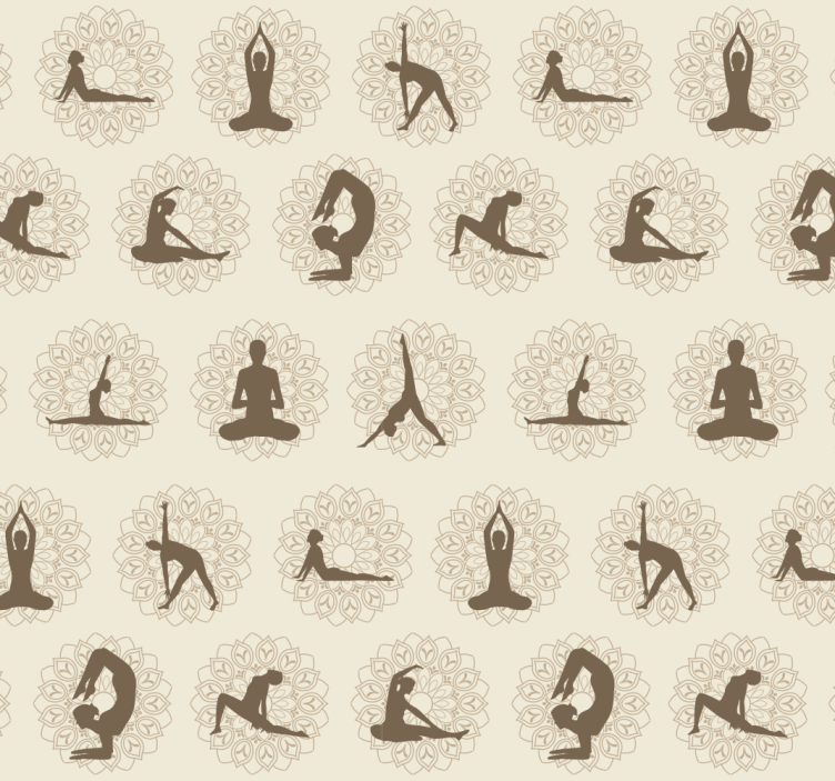 brown yoga icons beige wallpaper - TenStickers