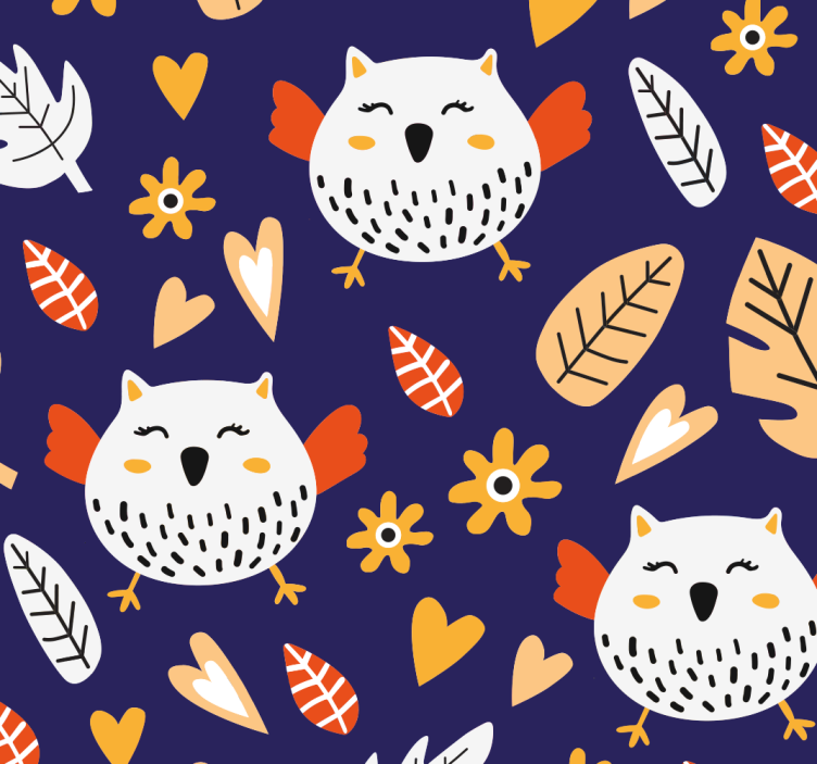 Owl Nature Pattern birds in wallpaper - TenStickers