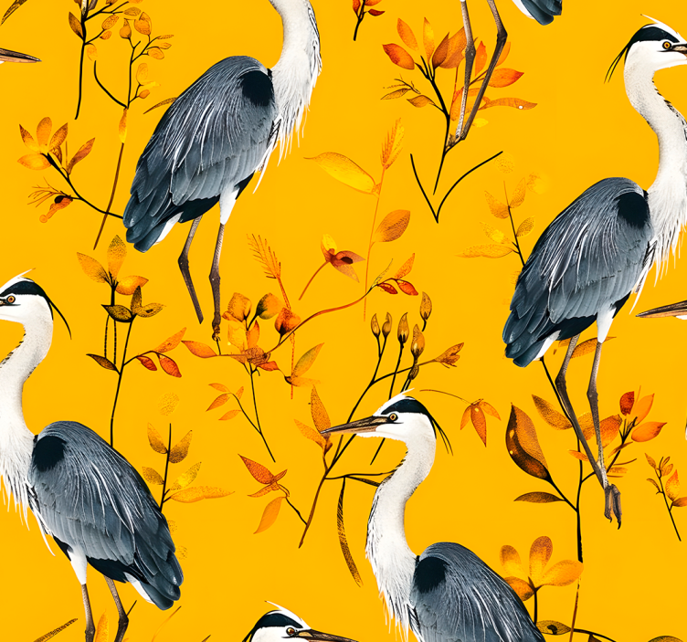Herons pattern Yellow wallpaper - TenStickers