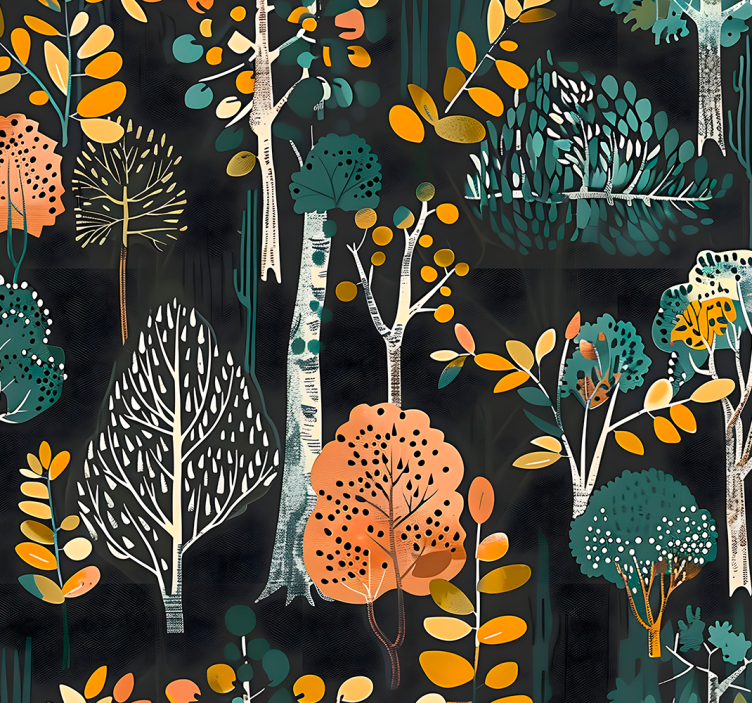 Trees pattern on black background entrance wallpaper - TenStickers