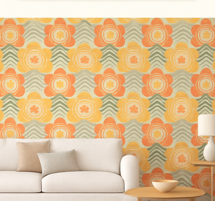 1970's blooming vintage style retro wallpaper - TenStickers