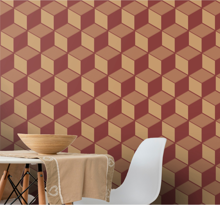 3D brown cubes pattern wallpaper geometric - TenStickers